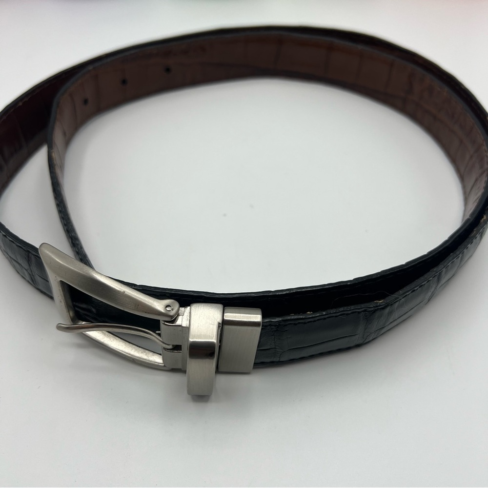 Brighton Leather Belt 42 Reversible Embossed Croc Print Black & Brown Classic